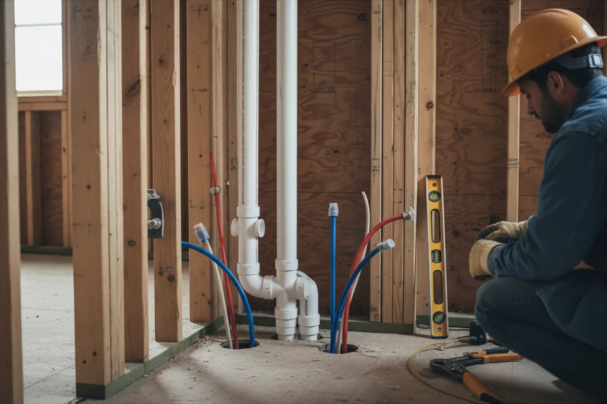 Drain and supply rough-in during Sump Pump Repair in Braithwaite