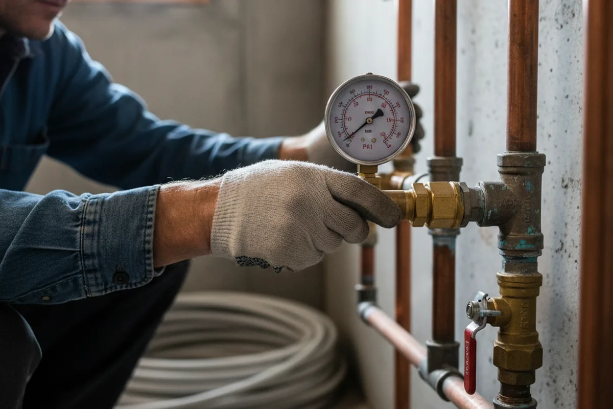 Pressure testing a repaired line during Water Line Repair in Braithwaite